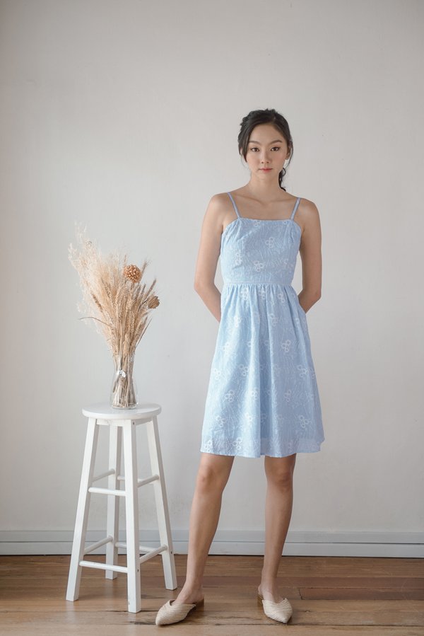 Snow Or Spring Embroidered Dress (Light Blue)