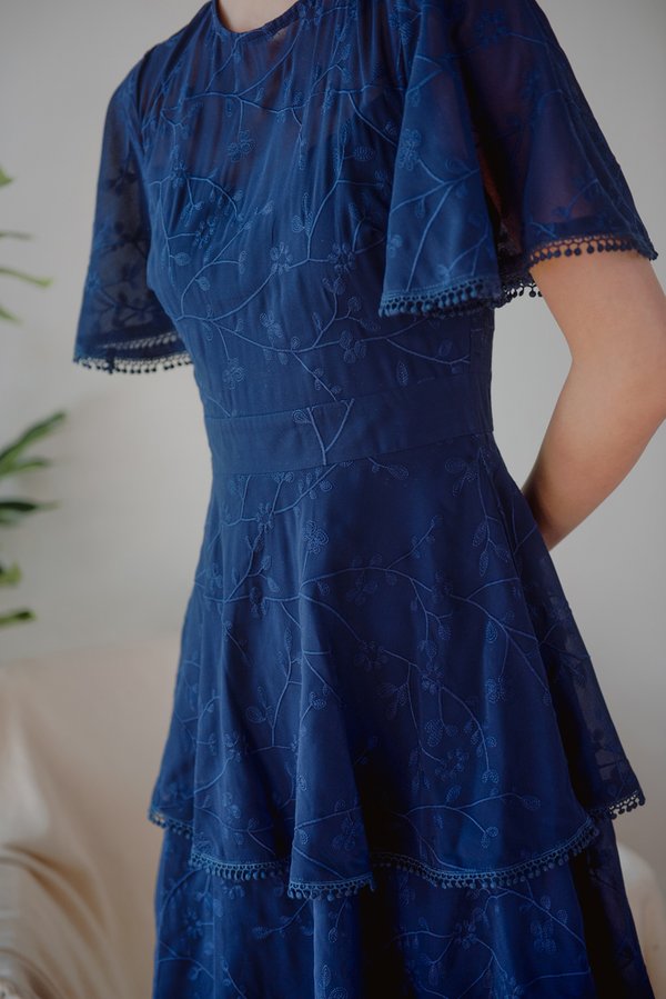 Willow Waltz Embroidered Dress (Navy)