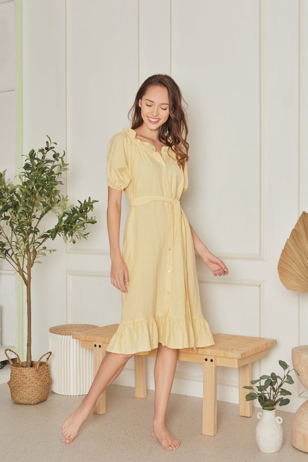 Honey Host Linen Dress (Lemon)
