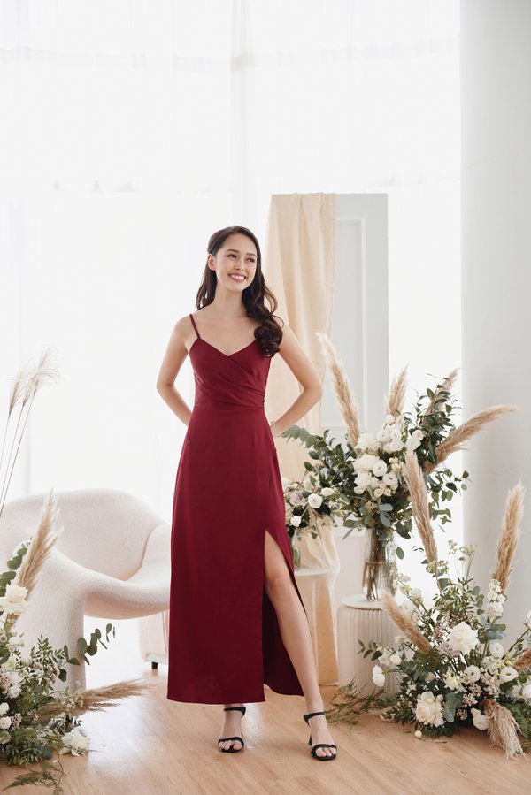 Surely Serenely Slit Dress (Wine Red)
