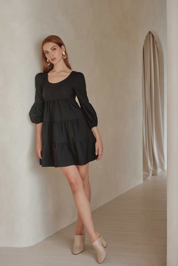 Suzy Puff Sleeve Dress (Black)