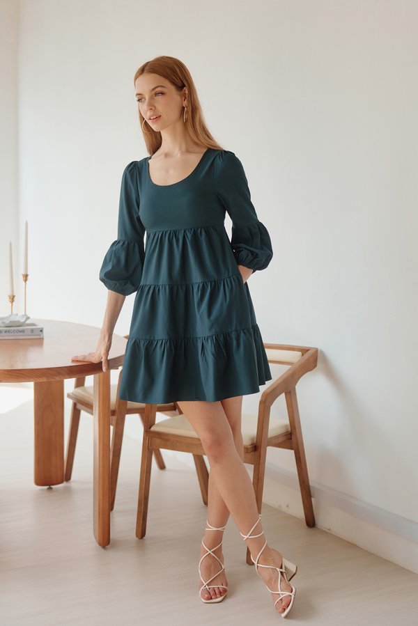 Suzy Puff Sleeve Dress (Forest)