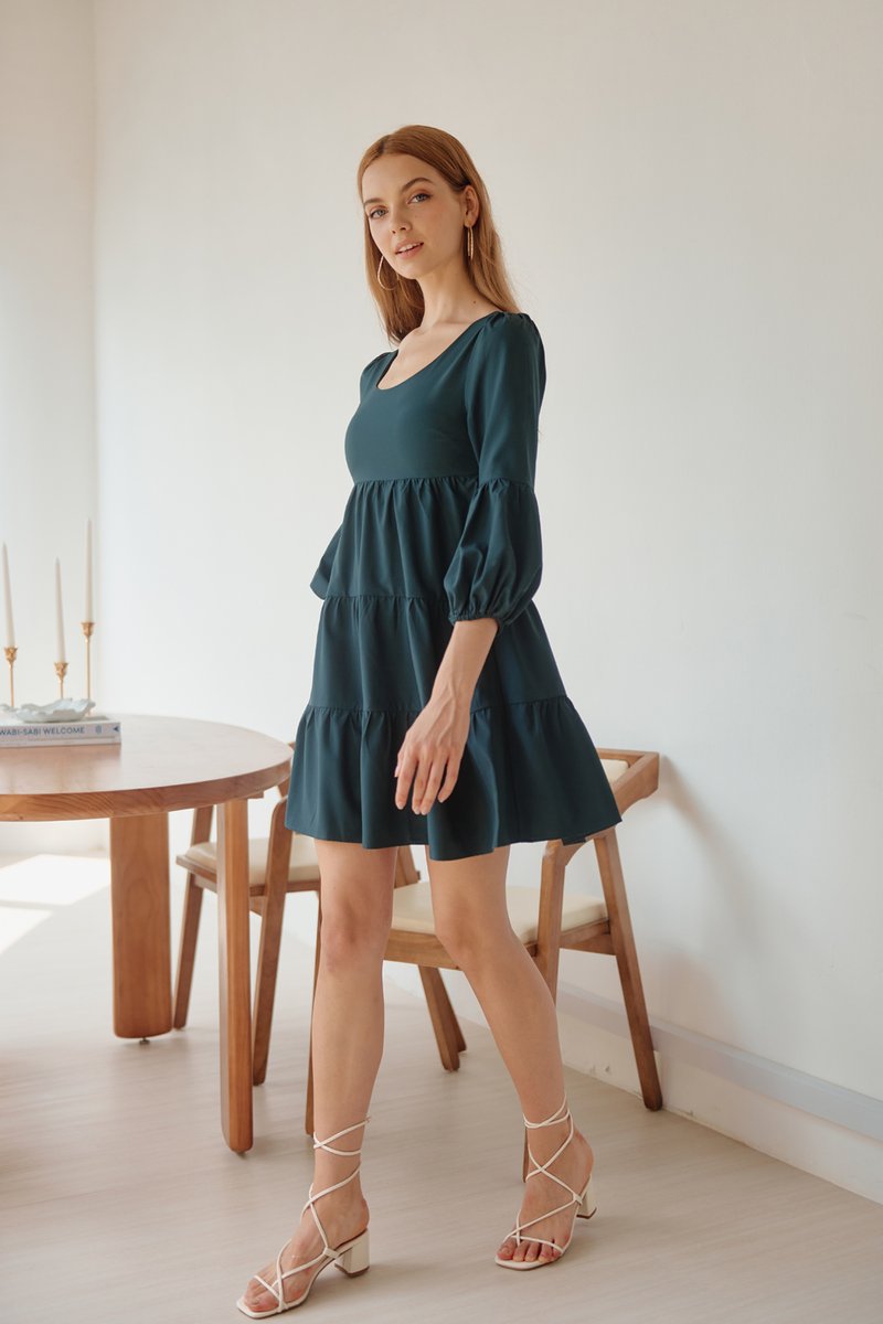 Suzy Puff Sleeve Dress (Forest) | The Thread Theory