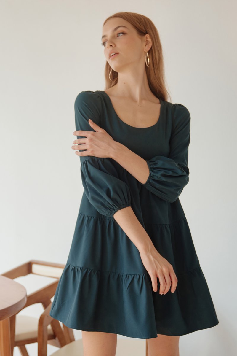 Suzy Puff Sleeve Dress (Forest) | The Thread Theory