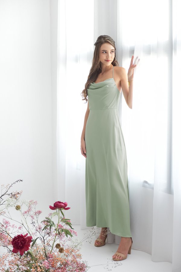 Certainly Ours Cowl Neck Dress (Laurel Green)
