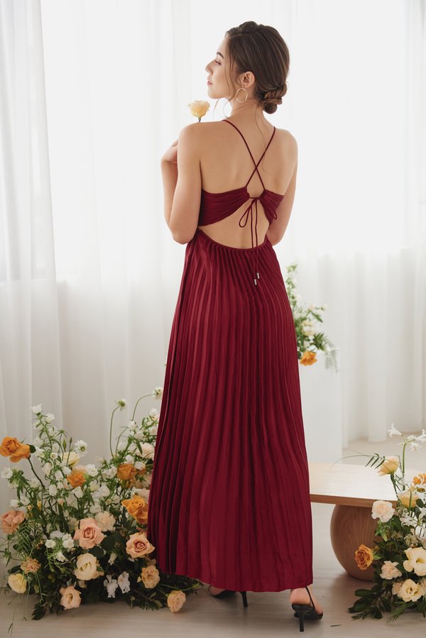 Only You Padded Tie-back Dress (Wine Red)
