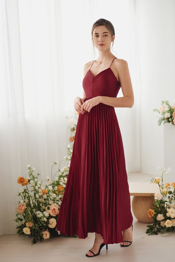 Only You Padded Tie-back Dress (Wine Red)