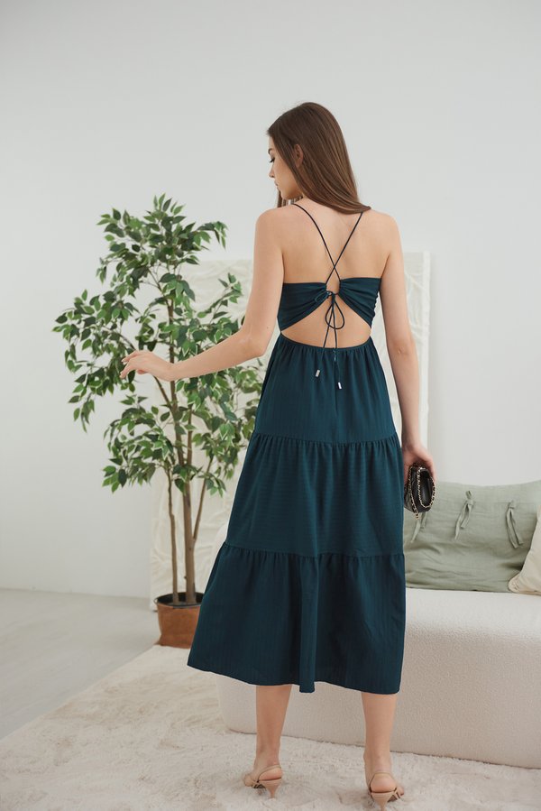 Prettify Embossed Tie-Back Dress (Deep Forest)