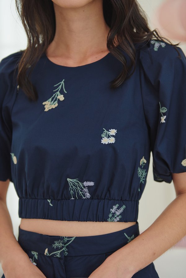 Lavender Puff Embroidered Top (Navy)