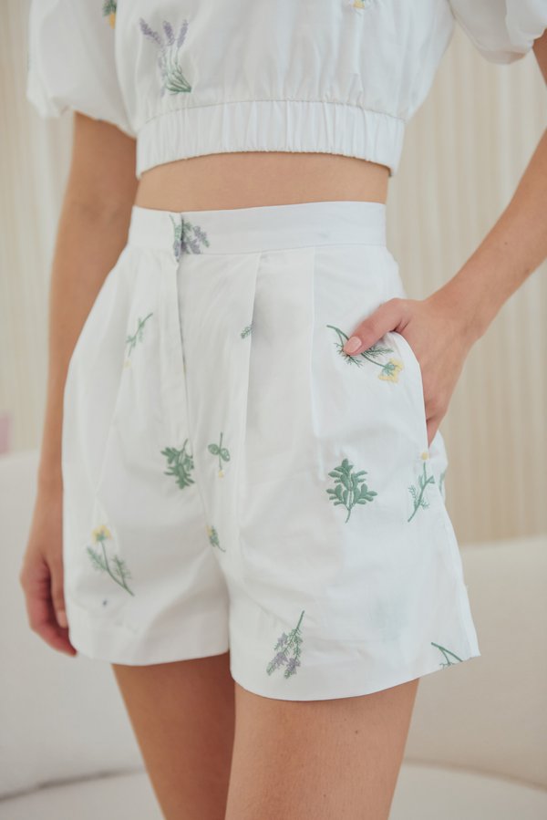 Lavender Leap Embroidered Shorts (White) 